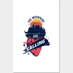 THE MOUNTAINS ARE CALLING QUOTE CAMPING Posters and Art